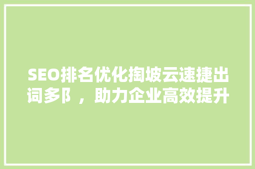 SEO排名优化掏坡云速捷出词多阝，助力企业高效提升网站排名