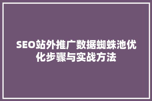 SEO站外推广数据蜘蛛池优化步骤与实战方法