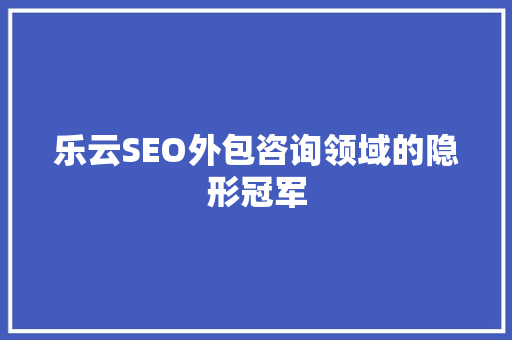 乐云SEO外包咨询领域的隐形冠军