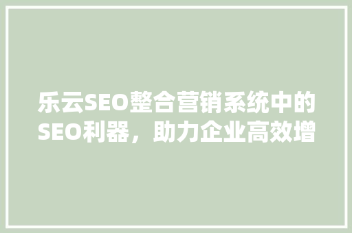 乐云SEO整合营销系统中的SEO利器，助力企业高效增长