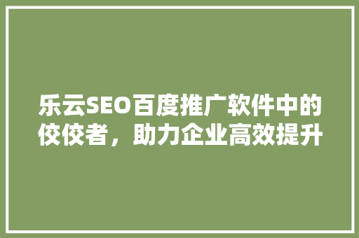 乐云SEO百度推广软件中的佼佼者，助力企业高效提升搜索引擎排名