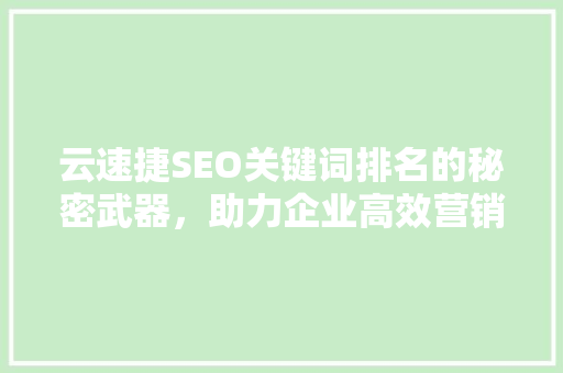 云速捷SEO关键词排名的秘密武器，助力企业高效营销