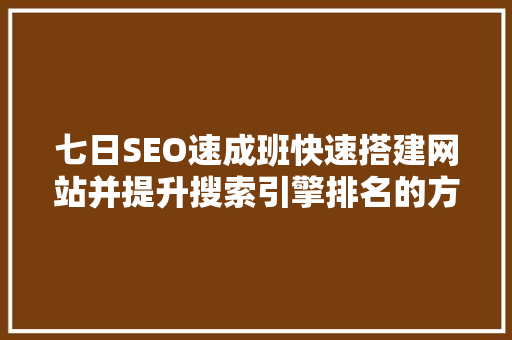 七日SEO速成班快速搭建网站并提升搜索引擎排名的方法