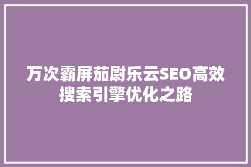 万次霸屏茄尉乐云SEO高效搜索引擎优化之路