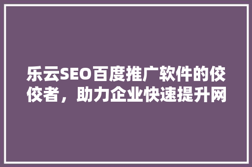 乐云SEO百度推广软件的佼佼者，助力企业快速提升网站排名
