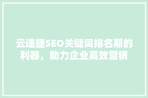 云速捷SEO关键词排名期的利器，助力企业高效营销