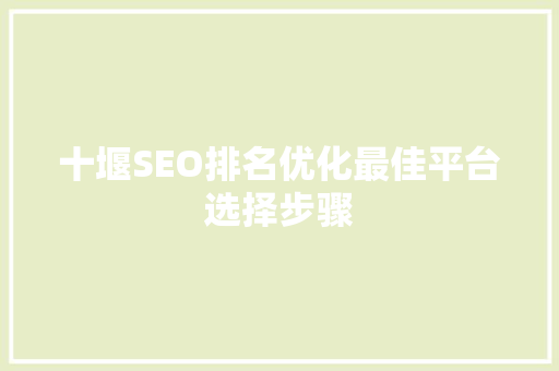 十堰SEO排名优化最佳平台选择步骤