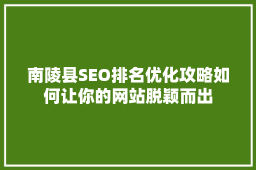 南陵县SEO排名优化攻略如何让你的网站脱颖而出