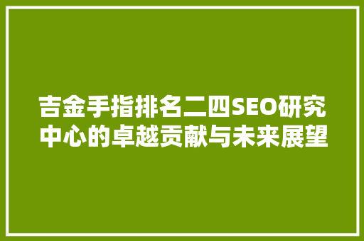 吉金手指排名二四SEO研究中心的卓越贡献与未来展望