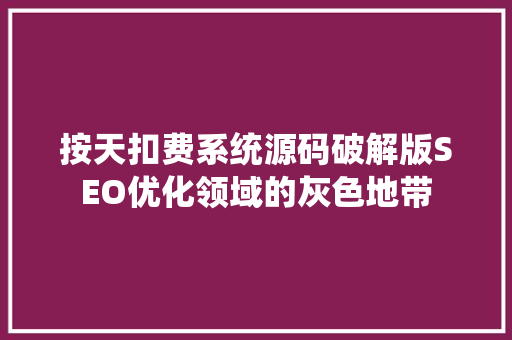 按天扣费系统源码破解版SEO优化领域的灰色地带