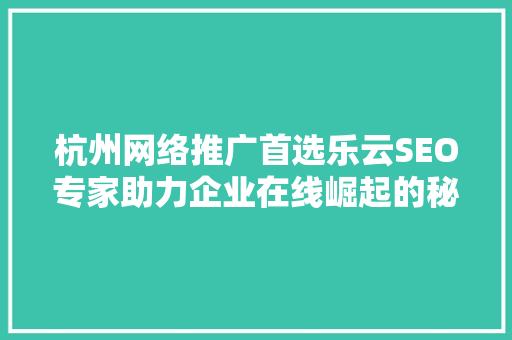 杭州网络推广首选乐云SEO专家助力企业在线崛起的秘密武器