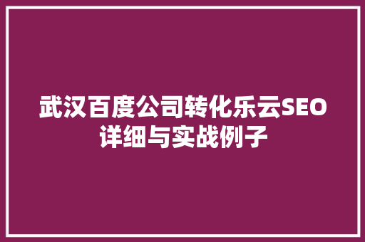 武汉百度公司转化乐云SEO详细与实战例子