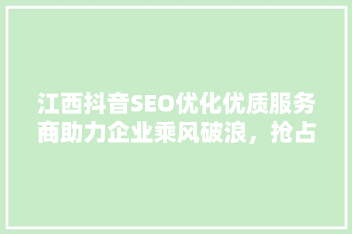 江西抖音SEO优化优质服务商助力企业乘风破浪，抢占市场先机