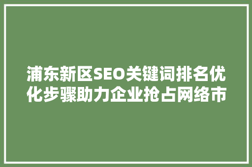 浦东新区SEO关键词排名优化步骤助力企业抢占网络市场高地