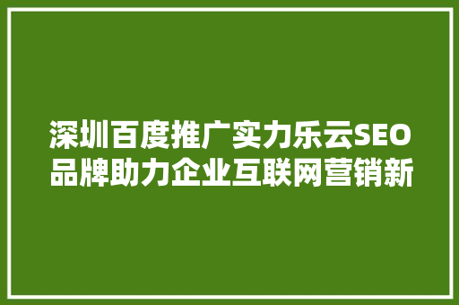 深圳百度推广实力乐云SEO品牌助力企业互联网营销新篇章