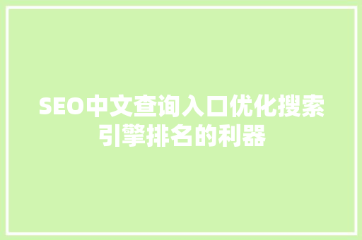 SEO中文查询入口优化搜索引擎排名的利器