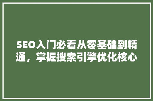 SEO入门必看从零基础到精通，掌握搜索引擎优化核心方法