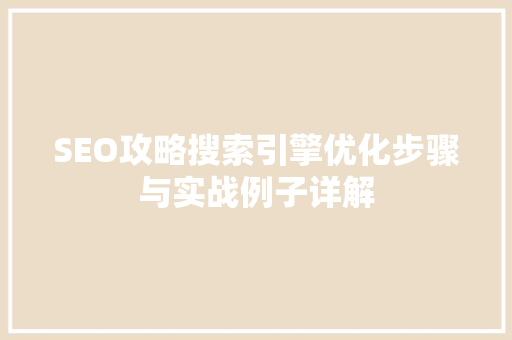 SEO攻略搜索引擎优化步骤与实战例子详解