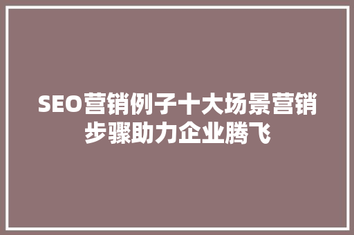 SEO营销例子十大场景营销步骤助力企业腾飞