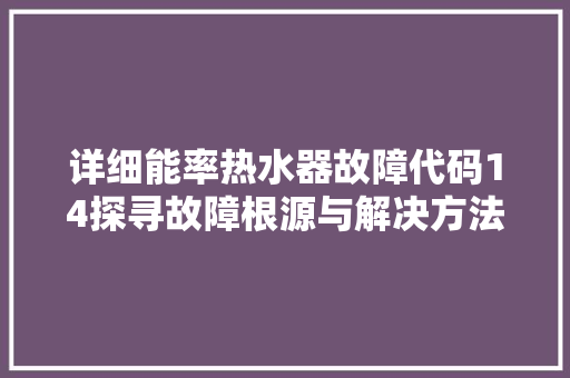 详细能率热水器故障代码14探寻故障根源与解决方法