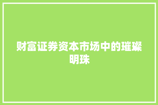 财富证券资本市场中的璀璨明珠