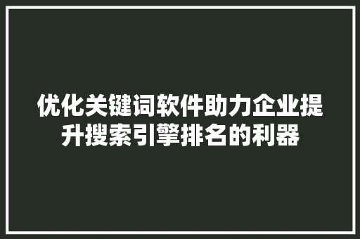 优化关键词软件助力企业提升搜索引擎排名的利器