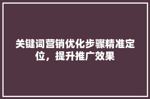 关键词营销优化步骤精准定位，提升推广效果