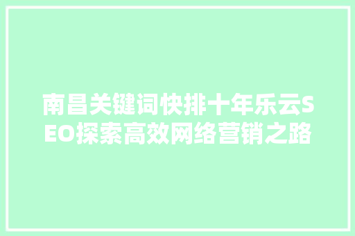 南昌关键词快排十年乐云SEO探索高效网络营销之路