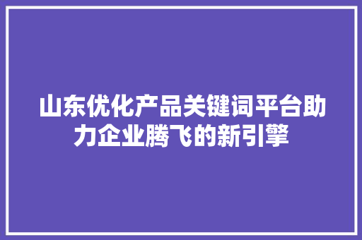 山东优化产品关键词平台助力企业腾飞的新引擎