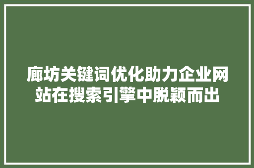廊坊关键词优化助力企业网站在搜索引擎中脱颖而出