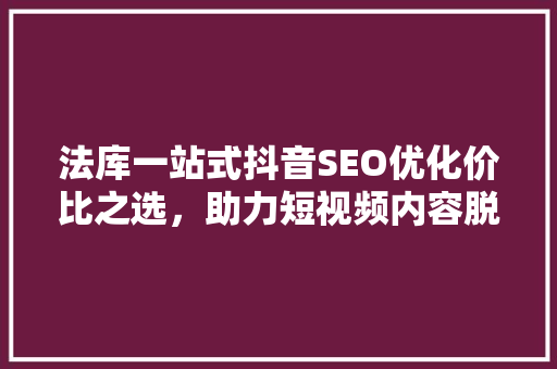 法库一站式抖音SEO优化价比之选，助力短视频内容脱颖而出