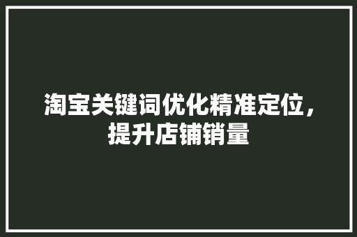 淘宝关键词优化精准定位，提升店铺销量