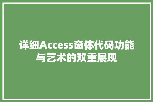 详细Access窗体代码功能与艺术的双重展现