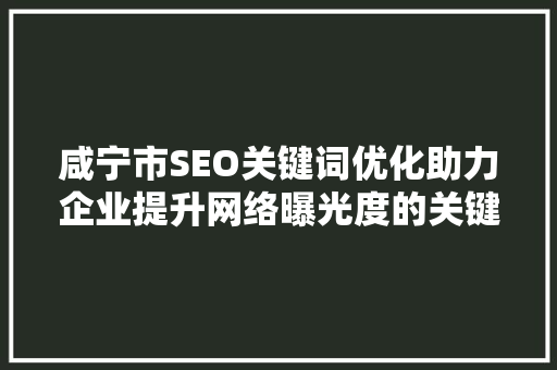 咸宁市SEO关键词优化助力企业提升网络曝光度的关键步骤