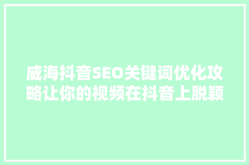 威海抖音SEO关键词优化攻略让你的视频在抖音上脱颖而出