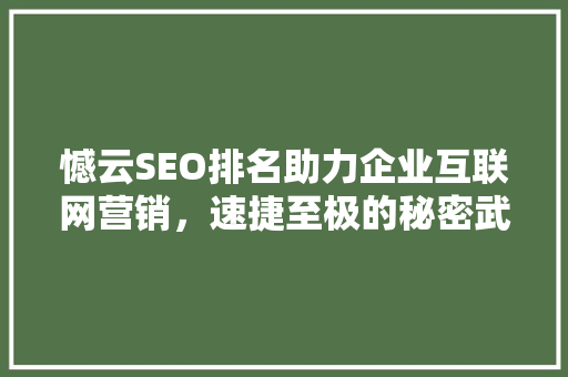憾云SEO排名助力企业互联网营销，速捷至极的秘密武器
