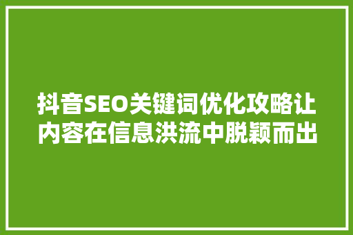 抖音SEO关键词优化攻略让内容在信息洪流中脱颖而出