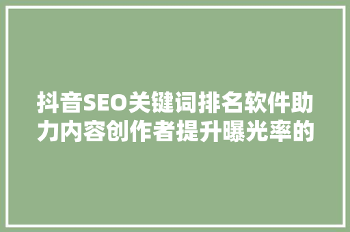 抖音SEO关键词排名软件助力内容创作者提升曝光率的利器