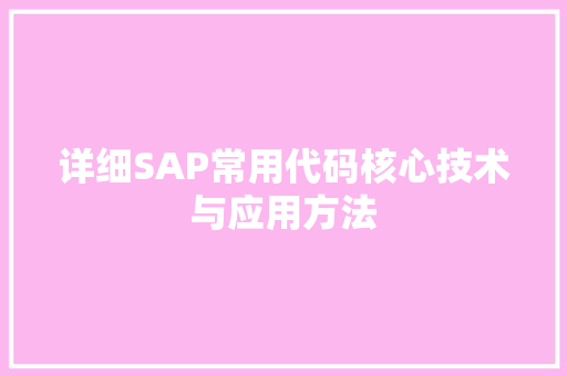 详细SAP常用代码核心技术与应用方法