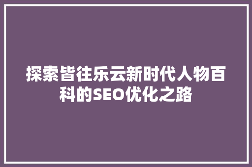 探索皆往乐云新时代人物百科的SEO优化之路