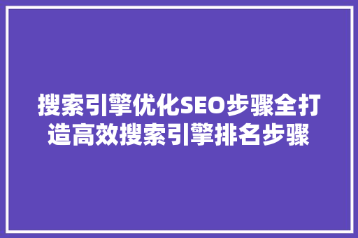 搜索引擎优化SEO步骤全打造高效搜索引擎排名步骤
