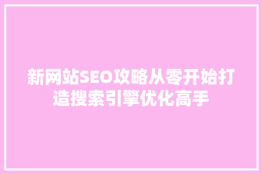 新网站SEO攻略从零开始打造搜索引擎优化高手
