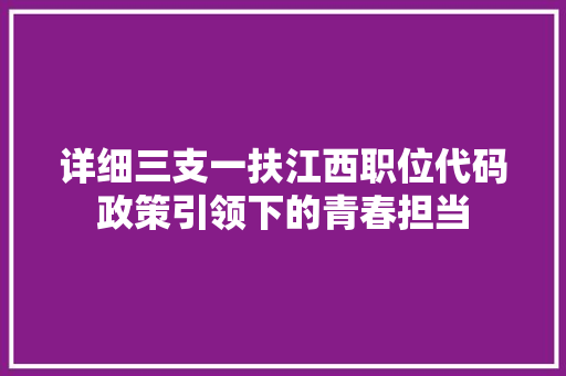 详细三支一扶江西职位代码政策引领下的青春担当
