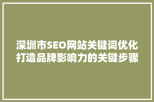 深圳市SEO网站关键词优化打造品牌影响力的关键步骤