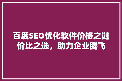 百度SEO优化软件价格之谜价比之选，助力企业腾飞