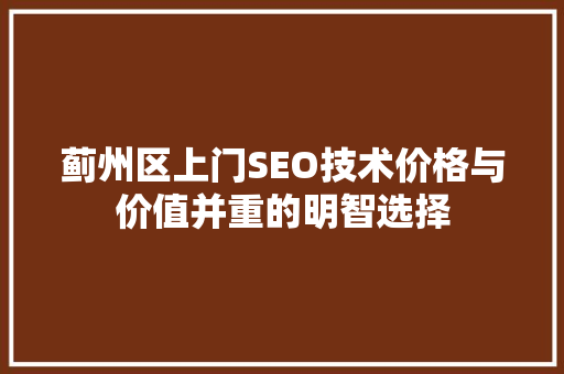 蓟州区上门SEO技术价格与价值并重的明智选择