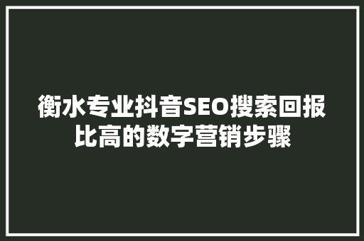 衡水专业抖音SEO搜索回报比高的数字营销步骤