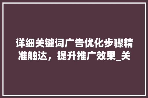 详细关键词广告优化步骤精准触达，提升推广效果_关键词广告怎么优化推广