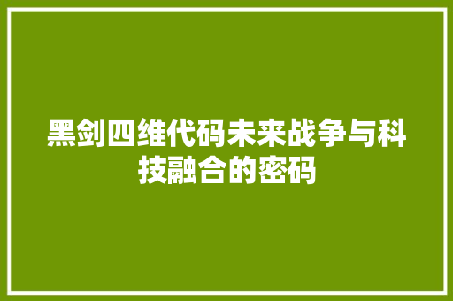 黑剑四维代码未来战争与科技融合的密码