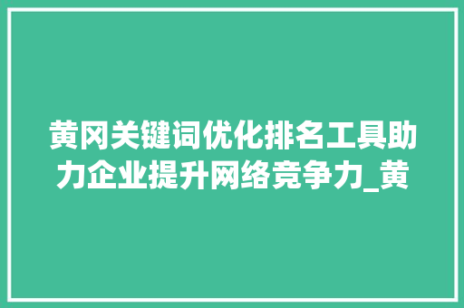 黄冈关键词优化排名工具助力企业提升网络竞争力_黄冈关键词优化排名工具